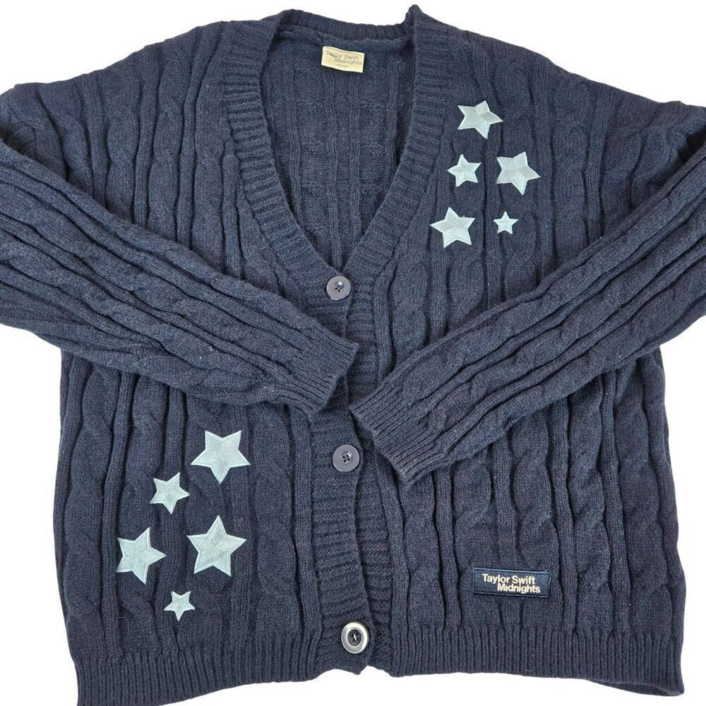 Taylor Swift Midnights Navy Blue Cable Knit Cardigan Sweater Stars Womens 3XL 4X